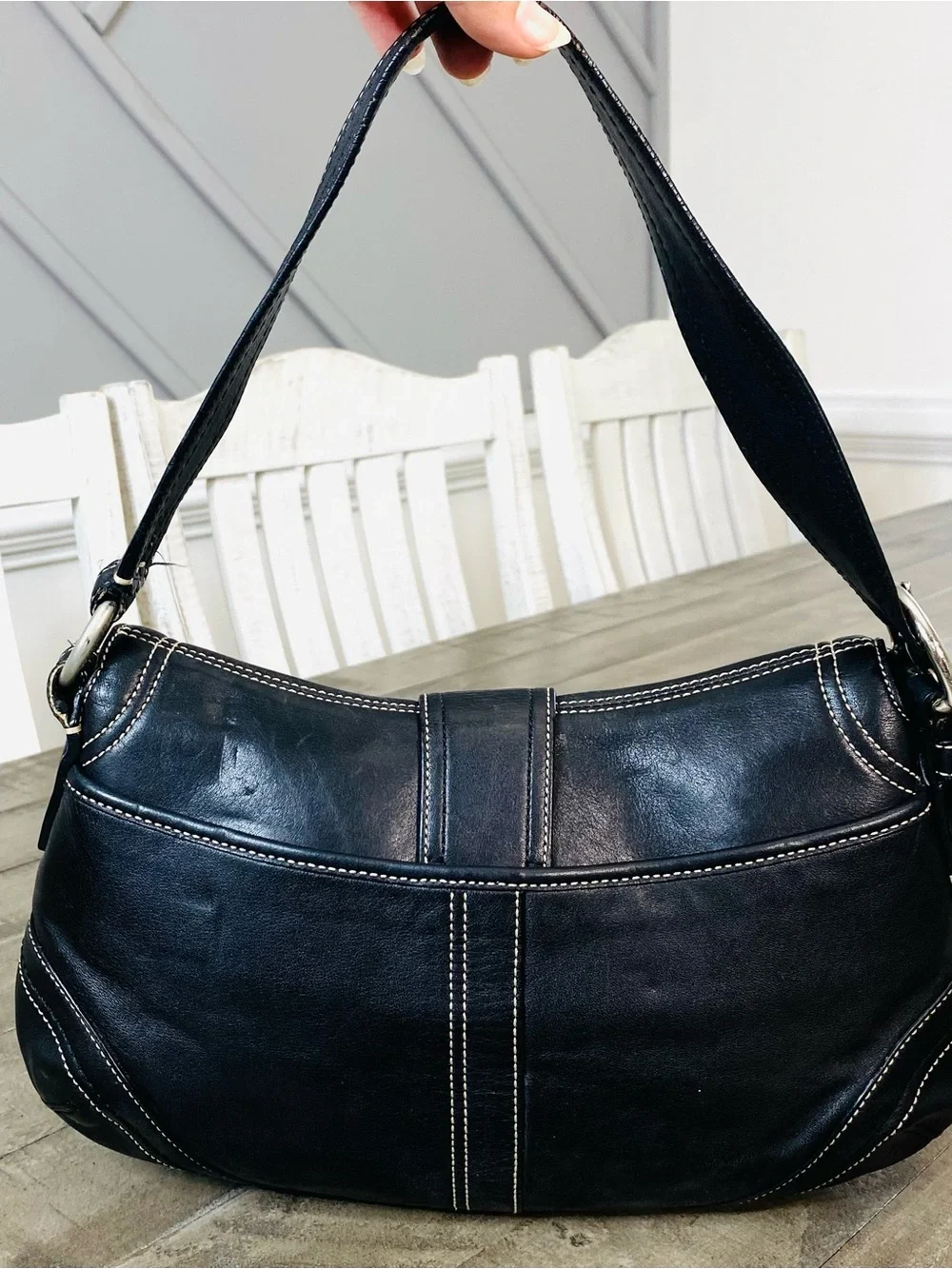 Vintage Coach Soho Y2K Leather Buckle Flap Shoulder Bag Black Hobo F10910